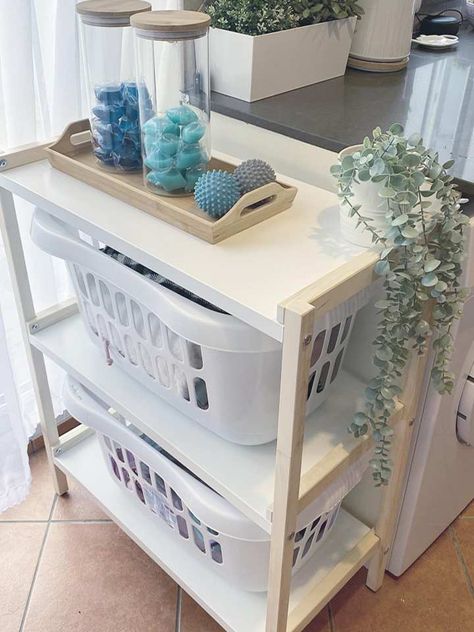 A WOMAN has shared the savvy hack she came up with to stop laundry baskets lying around her home. The woman posted her hack to the Facebook group, Extreme Couponing and Bargains UK. Using the Ikea storage unit, EKENABBEN, which retails for £35, the woman found a practical and stunning way to organise her laundry. […] Ikea Laundry Basket, Laundry Basket Shelves, Ikea Storage Units, Laundry Storage Solutions, Ikea Laundry, Laundry Room Baskets, Ikea Laundry Room, Living Room Hacks, Ikea Units