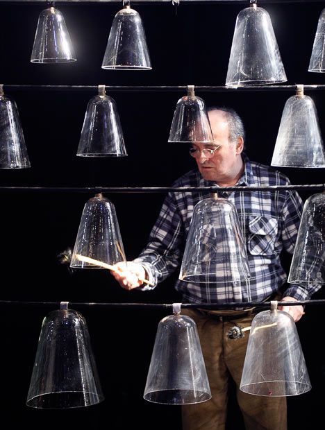 French musician Jean-Claude Chapuis plays glass bells ahead of a performance by his Glass Orchestra in Vendenheim near Strasbourg... Glass Instruments, Euphonium Instruments, Glass Violin, Transiberian Orchestra, Escape Artist, Forgotten Realms, Trans Siberian Orchestra Concert, Grizzly Bear, Strasbourg