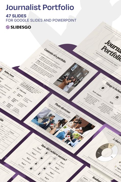 Journalist Portfolio I Google Slides & PowerPoint Presentation Template Journalist Portfolio, Google Themes, Writing Development, Newspaper Paper, Minimalist Background, Presentation Maker, Teacher Toolkit, Powerpoint Tutorial, Icebreaker Activities