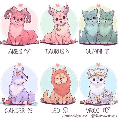 Cute Zodiac Animals, Zodiac Drawings Art, Signs As, Cute Zodiac Signs, Zodiac Signs Aesthetic, Zodiac Drawings, Naomi Lord Art, Animals Animated, Naomi Lord