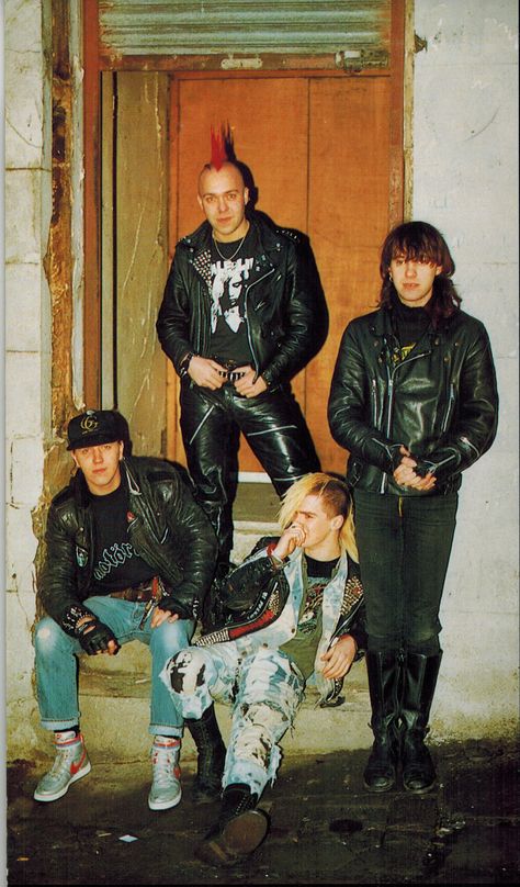 The Exploited and the Crossover Era (1986-1989) — Negative Insight Rock Band Outfits, The Exploited, Punk Leather Jacket, Black Leather Jacket Outfit, Punk Fashion Diy, Anarcho Punk, Sid And Nancy, 90s Punk, Kei Visual