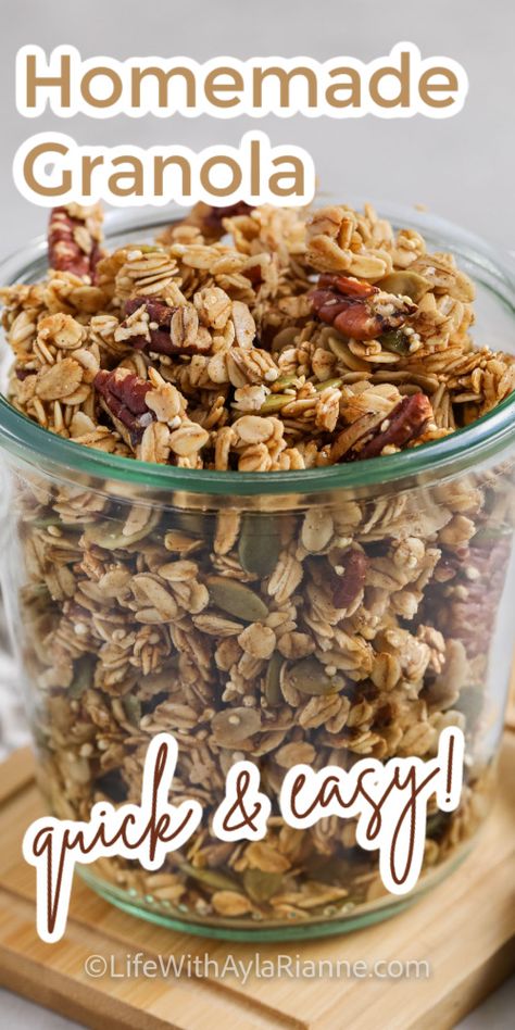 Home Granola Recipe, Granola For Breakfast, Making Granola Recipes, Homemade Granola Bars With Rice Krispies, Easy Homemade Granola Recipe, How To Make Homemade Granola, Granola Recipes Homemade, Amish Granola Recipe, Soft Granola Recipe