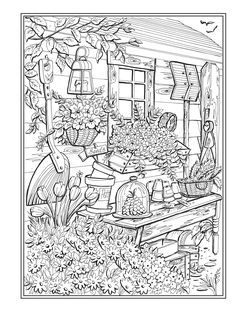 Modele Zentangle, Amazon Coloring Books, Creative Haven Coloring Books, Garden Coloring, Garden Coloring Pages, Gardens Coloring Book, Summer Scenes, Detailed Coloring Pages, Free Adult Coloring Pages