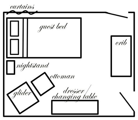 Corner Crib, Nursery Guest Room Combo, Murphy Bed Bookcase, Bed Layout, Shared Nursery, Nursery Layout, Nursery Guest Room, Bed Crib, Farmhouse Nursery