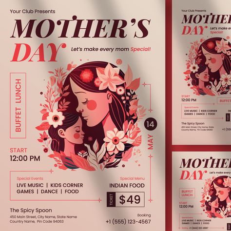 A design artwork of mothers day flyer set Mother's Day Poster Layout, Mothers Day Design Social Media, Mothers Day Graphic Design, Mother's Day Graphic Design, Mothers Day Poster Design, Mothers Day Flyer, Insta Grid, Mother's Day Poster, Mother's Day Promotion