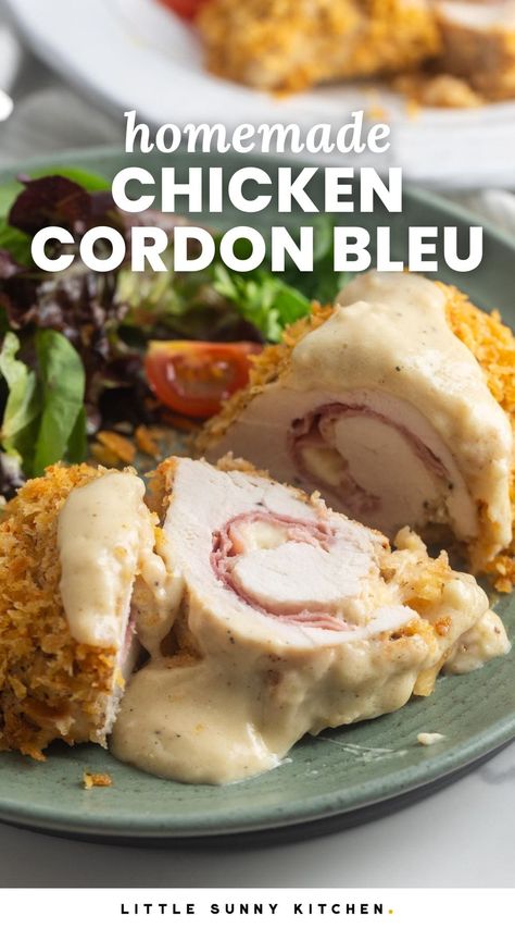 Chicken Gordon Blue, Dinner Ideas Sides, Baked Chicken Cordon Bleu, Dijon Mustard Sauce, Creamy Dijon, Cordon Bleu Recipe, Little Sunny Kitchen, Chicken Cordon Bleu Recipe, Cordon Blue