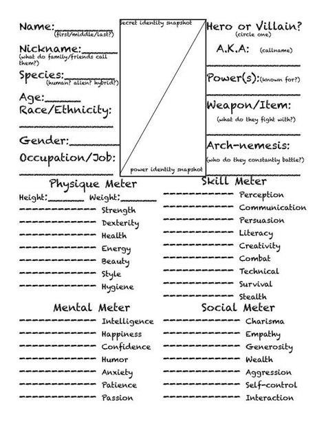 Character Creation Sheet Writing, Character Development Sheet, Character Creation Sheet, Character Sheet Writing, Create A Superhero, Best Characters, Character Sheet Template, Villain Character, Writing Fantasy