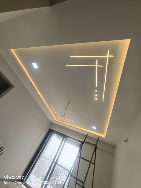 Pop False Ceiling Design Profile Light, Profile Light Ceiling Design For Living Room, Profile Light Ceiling, Profile Light Ceiling Design, Homemade Projector, Profile Lights, Architectural Thesis, Architecture Ceiling, Pop Design For Hall