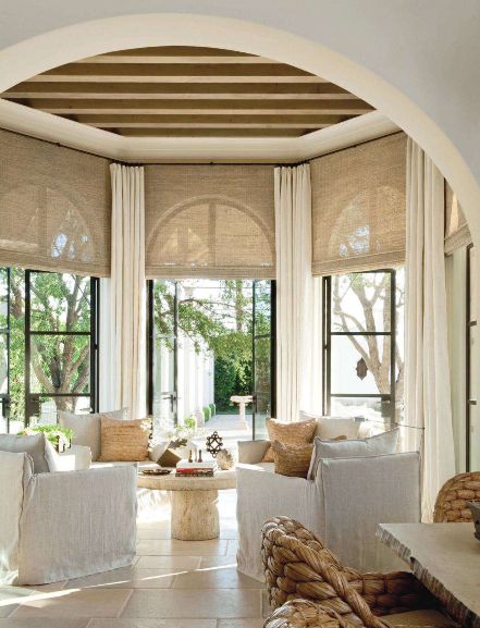 Richard Hallberg Interior designer and architect William Hablinski designed this exotic and stunning Moorish-inspired home in the desert of Southern California. Sunroom Window Treatments, Arched Window Treatments, Tuscan Design, Lots Of Windows, Steel Windows, Spanish Design, Tuscan Style, Arched Windows, Design Toscano