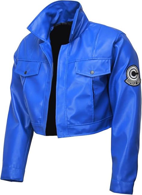 Leatherobe Dragoon The Ball Capsule Corp Z Blue Future Trunks Cropped Leather Jacket at Amazon Women's Coats Shop Capsule Corp Jacket, Iconic Anime, Future Trunks, Blue Leather Jacket, Cropped Leather Jacket, Timeless Dress, Futuristic Fashion, Epic Journey, Suit Up