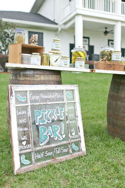 Fried Green Pickles: Wedding Wednesday: Pickle Bar! Pickle Bar, Pickle Party, Wedding Food Bars, Basic Wedding, Big Dill, Food Bars, City Farm, Primary Ideas, Food Bar