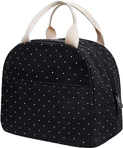 EurCross Upgraded Compact Black Lunch Bag for Teen Girls Women,Canvas Reusable Polka Dot Lunch Tote Box Bag for Work School Black Lunch Bag, Lunch Boxes For Women, Thermal Lunch Bag, Canvas Lunch Bag, Reusable Lunch Bags, Bento Bags, Lunch Tote Bag, Polka Dots Fashion, Sac Lunch