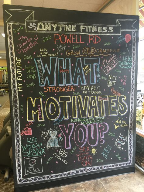 Interactive Chalkboard Ideas, Chalkboard Motivational Quotes, Chalkboard Wall Classroom, Workout Chalkboard Ideas, Fitness Chalkboard Ideas, Gym Events Ideas, Office Chalkboard Ideas, Gym Chalkboard Ideas, Anytime Fitness Chalkboard