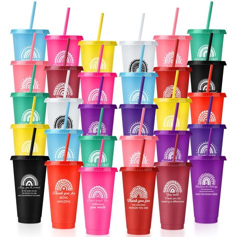 PRICES MAY VARY. Employee Appreciation Gifts Choices: these plastic tumblers with lids and straw are printed with appreciation words, will be an ideal gift for employees, colleagues, teachers, neighbors, nurses, doctors, etc., on Thanksgiving, Mother's Day, Teacher's Day, graduation ceremony and so on, which can improve your relationships Variety of Colors and Package Quantity: you will get 30 pieces of reusable cups with lids and straws bulk in 13 colors, including purple, red, rose red, yellow Fall Employee Appreciation Gifts, Appreciation Words, Gifts For Staff, Reunion Quotes, Teacher Appreciation Week Themes, Plastic Cups With Lids, Cups With Lids And Straws, Gift For Employees, Reusable Plastic Cups