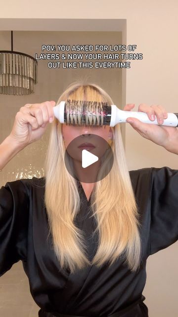 Kathleen Post on Instagram: "I’ve been loving the combo of this heated round brush with Velcro rollers on my top layers! ✨ I asked for more layers at my last haircut and I feel like this really makes them pop! You can also use a Dyson Airwrap, Shark, or curling iron with the Velcro rollers to achieve the same bouncy blowout look!  For links, comment “shop” and I’ll DM you outfit links to everything I used! (Also always linked in bio- just click LTK for links) 🤍🤍🤍 https://liketk.it/4J3qr  Layered haircut  Bouncy blowout tutorial Hair tutorial Velcro rollers" Jumbo Hair Rollers, Curling Hair With Bangs, Blowout Tutorial Round Brush, Curling Layered Hair, Velcro Rollers Long Hair, Easy Blowout At Home, Blowout With Rollers, Short Hair With Volume, Velcro Rollers Tutorial