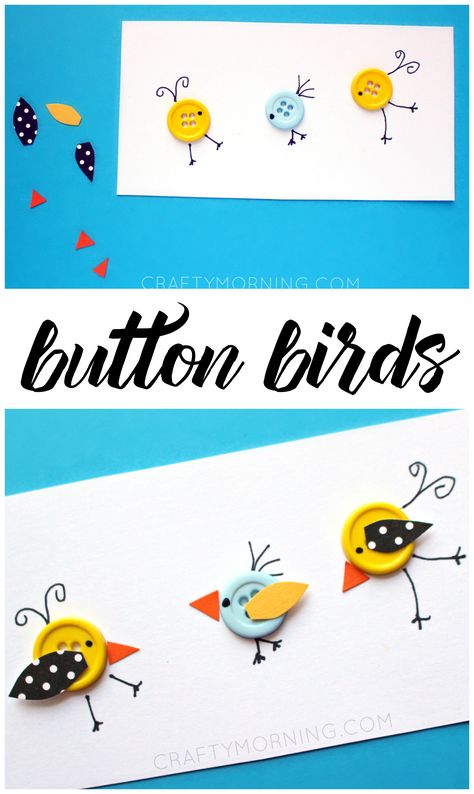 Cute little button birds to put on a card! Fun kids craft for spring or summer Birds Craft, Button Crafts For Kids, Library Crafts, Crafty Morning, Activity Room, Bird Crafts, Butterfly Crafts, Spring Activities, Button Cards