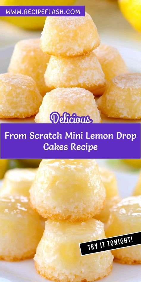 Satisfy your sweet tooth with these From Scratch Mini Lemon Drop Cakes! Bursting with fresh lemon flavor, these delightful desserts are perfect for parties or a simple treat. Follow this easy recipe for a light and airy dessert that will leave everyone craving more. Enjoy this citrus sensation today! Lemon Drop Cake Recipes, Mini Lemon Drop Cakes, Simple Lemon Desserts, Drop Cake, Lemon Flavor, Easy Treats, Lemon Desserts, Lemon Drop, Lemon Cake