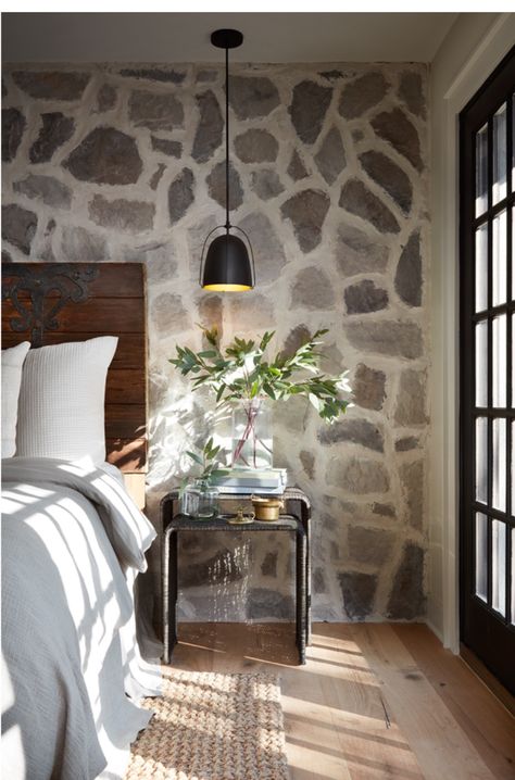 Rock Bedroom, Modern Mediterranean, 아파트 인테리어, Stone Walls, Joanna Gaines, Rustic Bedroom, Ranch House, Bed Room, Cheap Home Decor