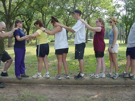 This log is part of our low ropes course. Great activities listed here for it. Team Development Activities, Low Ropes Course, Camp Skits, Mutual Activities, Camp Games, Camp Songs, Challenge Course, Yw Activities, Recreation Therapy