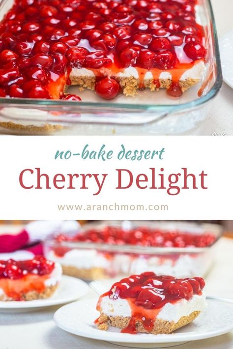 Cherry Delight Recipe - A Ranch Mom Classic Cherry Delight, Cherry Delight Recipe, Cherry Stuff, Cherry Delight Dessert, Cherry Recipes Dessert, Delight Dessert, Desserts Gluten Free, Summer Desserts Easy Healthy, Cherry Cheesecake Recipe