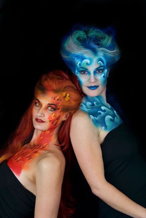 Fire & Water Body Paint www.jendixonphoto.com Water Costume Ideas, Water Makeup Look, Body Painting Men, Fire Costume, Fire Makeup, Water Makeup, Water Body, Paint Water, Arte Punk