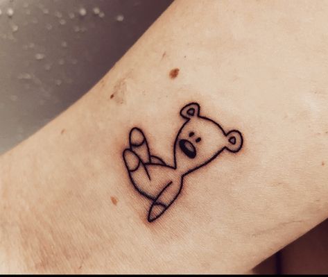 Mr Blobby Tattoo, Bear Tattoos Cute, Ted Tattoo Bear, Mr Bean Tattoo, Tedy Tattoo, Av Tattoo, Male Tattoos Ideas, Teddy Bear Tattoo Small Simple, Tiny Teddy Bear Tattoo