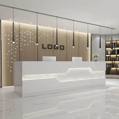 What materials are available for the company's front desk reception desk? How to design? Front Desk Reception, Desk Reception, Reception Area, Reception Desk, How To Design, Front Desk, Lobby, Desk, Design