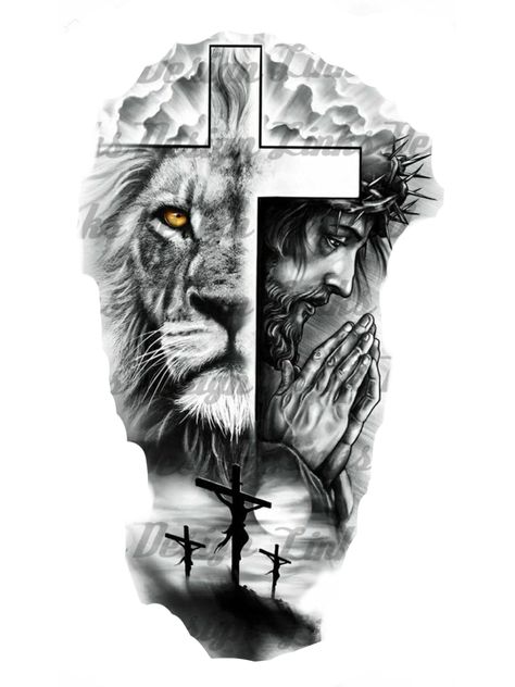 Half Sleeve Tattoos Wolf, Traditional Owl Tattoos, Praying Hands Tattoo Design, Jesus Tattoo Design, Jesus Art Drawing, Biblical Tattoos, Christ Tattoo, Family Tattoo Designs, Christian Graphics