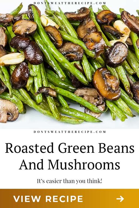 Fresh green beans and crimini mushrooms tossed with garlic-infused oil and oven-roasted for a tasty twist. An easy side dish any night of the week. #greenbeans #roasted #keto #lowcarb Green Bean Recipes Oven, Roast Sides, Roasted Green Beans And Mushrooms, Beet Green Recipes, Oven Green Beans, Green Beans And Mushrooms, Oven Roasted Green Beans, Green Beans Mushrooms, Baked Green Beans