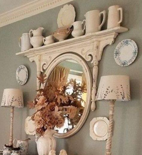 Love how this dresser mirror is upcycled into a beautiful shelf.  Gorgeous! Dresser Mirror Repurposed, Old Mirror Ideas, Muebles Shabby Chic, Repurposed Dresser, Old Mirrors, Old Mirror, Shabby Chic Dresser, Dresser Mirror, Mirror With Shelf