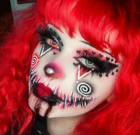 Valentine’s Day Clown Makeup, Clown Alt Makeup, Black And Red Clown Outfit, Creepy Cute Clown Makeup, Halloween Makeup Clown Scary, Demon Clown Makeup, Killer Clown Makeup Scary, Clown Makeup Black And Red, Creepy Jester Makeup