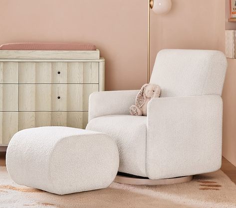 west elm kids x pbk x Sarah Sherman Samuel Upholstered Swivel Chair | Pottery Barn Kids Nursery Chairs, Extra Wide Dresser, Elegant Nursery, Sarah Sherman, Sarah Sherman Samuel, Glider And Ottoman, Upholstered Swivel Chairs, Nursing Chair, West Elm Kids