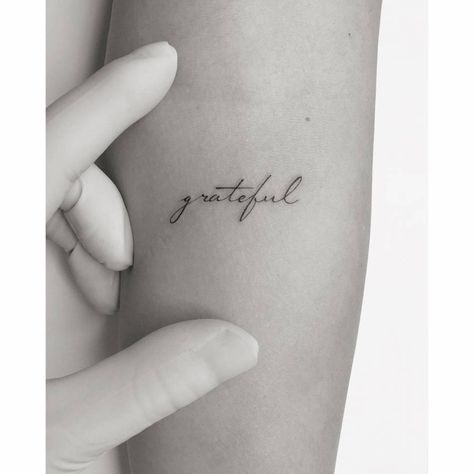 Text Tattoos For Women Arm, Enjoy Tattoo Words, Collateral Beauty Tattoo, Motivational Tattoo For Women, Dainty Tattoos On Arm, Grateful Quotes Tattoo, Tattoo Ideas Grateful, Business Woman Tattoo, Words Of Affirmation Tattoo