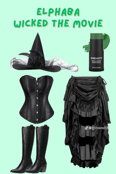 Elphaba Halloween Costume, Costume Ideas Iconic, Elphaba Outfit, Green Witch Costume, Elphaba Makeup, Elphaba Costume, Sanderson Sisters Costumes, Wicked Witch Costume, Iconic Halloween Costumes