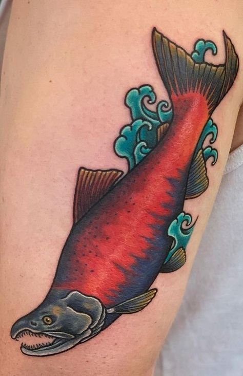 Sockeye Salmon Tattoo, Celtic Salmon, Salmon Drawing, Salmon Tattoo, Tattoo King, Tattoo Bear, Fly Fishing Tattoo, Tattoo Celtic, Tattoo Fly