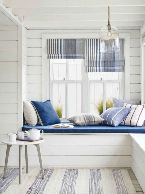 uncategorized # Nautical House, Beach Home Interiors, Fresh Living Room, Wooden Interior, Beach House Interior Design, Living Room Decorating Ideas, Living Room Decorating, Porch Area, Bay Windows