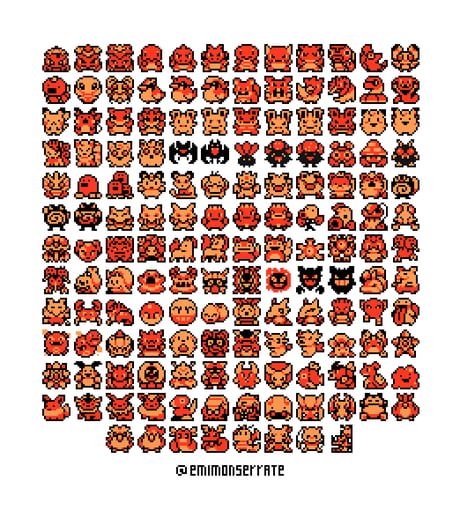 The Original 152 Generation 1 Pokemon Sprite Character, Kanto Pokemon, Gen 1 Pokemon, Perler Designs, 151 Pokemon, Pokemon Sprites, Pixel Art Pokemon, Pokemon Perler Beads, Mega Pokemon