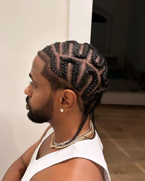 Snake Braids Black Hair Men, Big Sean Hair, Big Sean Braids Men, Large Box Braids Men, Big Sean Cornrows, Male Hairstyles Braids, Black Men Braids Hairstyles Full Head, Black Mens Braids, Fishbone Braids For Men