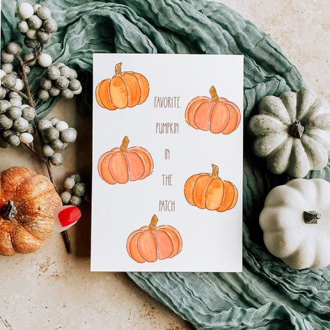 Favorite Pumpkin in the Patch | Fall Greeting Card | Thanksgiving | Halloween Send Fall happy mail with this handmade watercolor card. 🎃 DETAILS 🎃 -5x7 watercolor card print  -Blank inside so you can personalize with your own greeting -Comes with blank envelope -Handmade in Hawaii Fall Card Design, Happy Thanksgiving Cards Handmade, Halloween Diy Cards, Fall Birthday Cards Handmade, Fall Cards Diy, Pumpkin Cards Handmade, Diy Fall Cards, Fall Cards Handmade Ideas, Cute Thanksgiving Cards