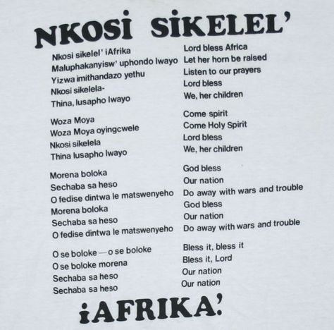 "Nkosi Sikelel' iAfrika" means "God save Africa". It now currently used as the national anthem of a few African countries including South Africa. Travel Language, African Countries, National Anthem, Free Sheet Music, South African, Cape Town, The National, South Africa, Sheet Music