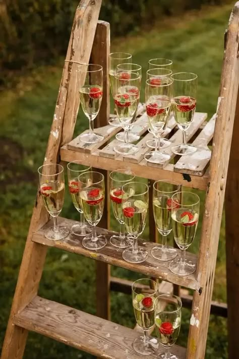 75+ Creative Backyard Wedding Ideas On a Budget - HubPages Low Budget Engagement Decorations, Champagne Ladder Wedding, Champagne Table Wedding, Low Budget Wedding Decorations, Champagne Bar Wedding, Small Engagement Party Ideas, Champagne Toast Wedding, Low Budget Wedding Ideas, Diy Birthday Party Decorations