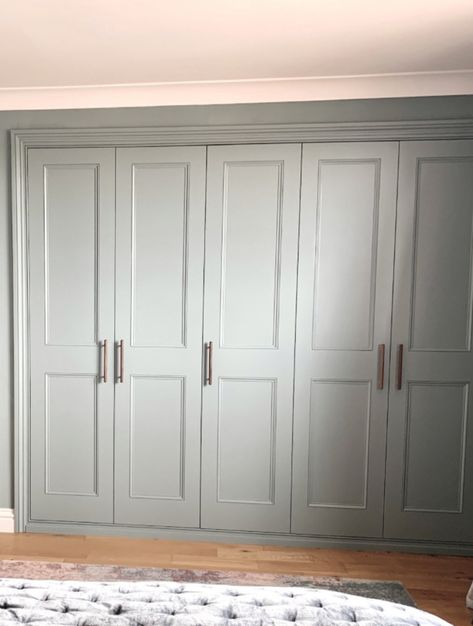 Panelling On Wardrobe Doors, Walk In Wardrobe Doors, Fitted Wardrobe Ideas, Shaker Wardrobe Doors, Bedroom Cupboard Doors, Bifold Doors Makeover, Fitted Wardrobes Bedroom, Fitted Wardrobe, Bedroom Built In Wardrobe