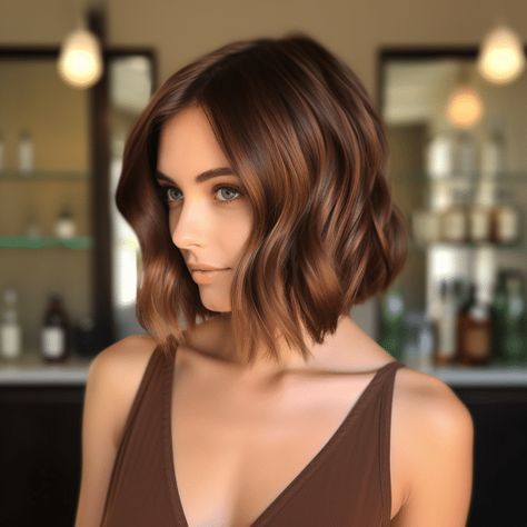 Caramel Infusion in Dark Brown Bob Balayage Cafe, Short Caramel Hair, Hoco Hairstyles Updo, Brown Sugar Brunette, Chocolate Brown Bob, Brown Balayage Bob, Hairstyles For Homecoming, Dark Brown Bob, Caramel Hair Color Ideas