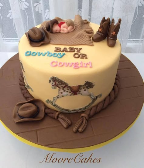 Country Gender Reveal, Baby Reveal Cakes, Baby Girl Cake, Gender Reveal Baby Shower Themes, Baby Shower Planner, Cowboy Cakes, Baby Gender Reveal Party Decorations, Cowgirl Baby Showers, Country Baby Shower