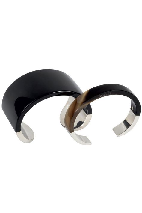 Buffalo Horn With Silver Bracelet, $590, and Lacquered Wood With Silver Bracelet, $810; both available at Hermès stores nationwide   - ELLE.com Perfect Pearls, White Books, Lacquered Wood, Best Jewelry, Fall Favorites, Watches Jewelry, Accessories Shop, Amazing Jewelry, Jewellery And Watches