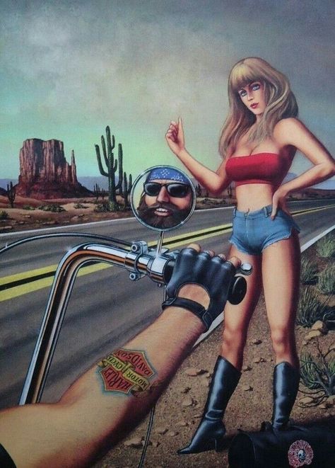 Easyriders Magazine, Painting Motorcycle, Rider Tattoo, Motorcycle Art Painting, David Mann Art, Video Cover, Biker Stuff, Motorcycle Artwork, Harley Davidson Wallpaper