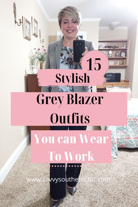 A grey blazer is an essential piece to have for work wear. Here are 15 stylish grey blazer outfits and effortless ways to style a grey blazer. Casual Grey Blazer Outfit, Light Grey Suit Women Work Outfits, Women’s Gray Blazer Outfit, Grey Blazer Outfit Women Work Attire, Grey Tweed Blazer Outfit Women, Outfit With Grey Blazer For Women, Black Pants Grey Blazer Woman, Grey Blazer Outfits For Women Work, Gray Suit Jacket Outfits Women