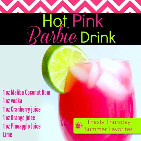 Pink Drinks Alcohol, Pink Alcoholic Drinks, Barbie Drink, Girls Night Drinks, Hot Pink Barbie, Girly Drinks, Fun Drinks Alcohol, Cocktail Drinks Alcoholic, Mixed Drinks Alcohol