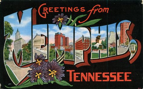 Greetings from Memphis, Tennessee - Large Letter Postcard | Flickr Big Letters, Memphis Tennessee, Memphis Tn, Stock Art, Large Letters, Support Artists, Nashville Tennessee, Post Cards, Vintage Linens