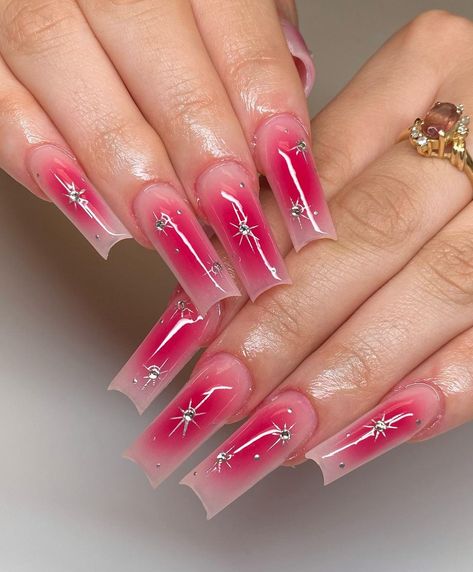 Aura Nails Tapered Square, Summer Nails Square Pink, Long Coffin Summer Nails, Air Brush Nail Designs Ideas, Air Brush Nail Set, Aura Nails Acrylic, Quartz Nails, Long Acrylic Nail Designs, Airbrush Nails